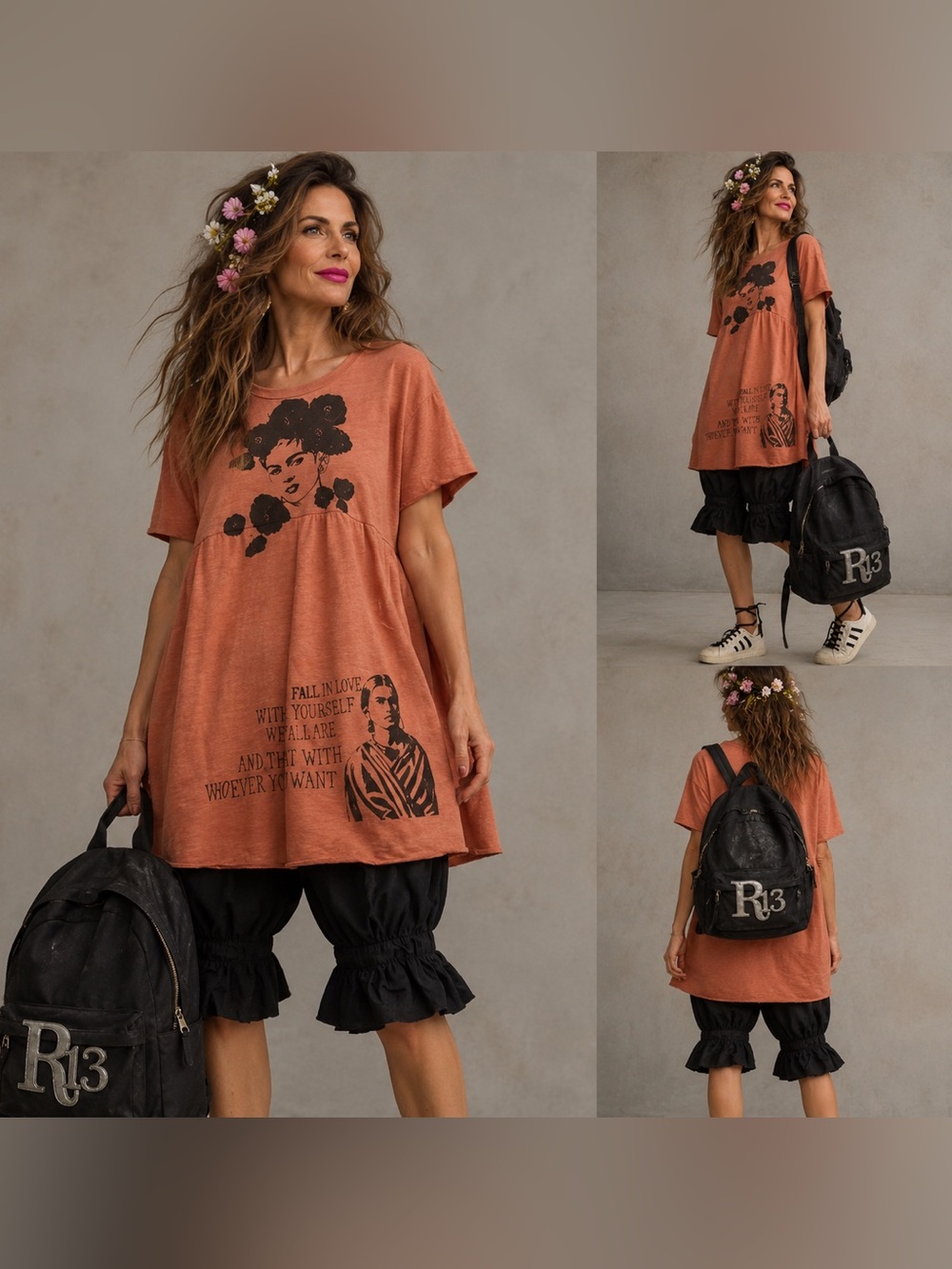 “Viva La Frida” Hand Crafted Rust Graphic Short Sleeve Tunic